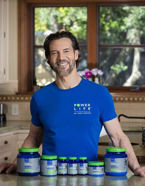 tony horton wearing a power life shirt